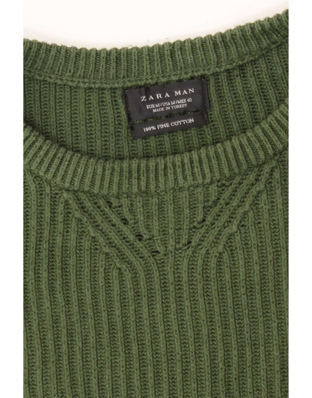 Pulover pentru bărbați Zara, cu gât crew, bumbac verde mediu