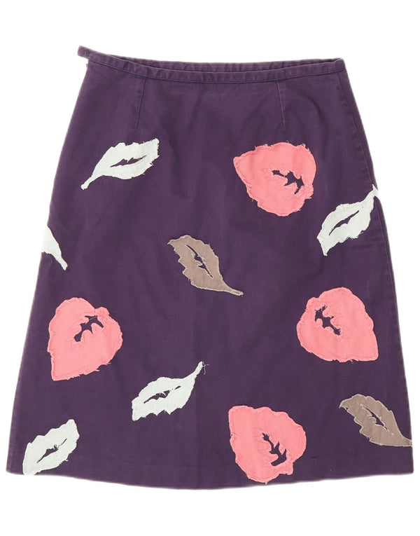 Fustă A-Line Boden pentru femei UK 12 Medium W28 Purpuri Floral Bumbac