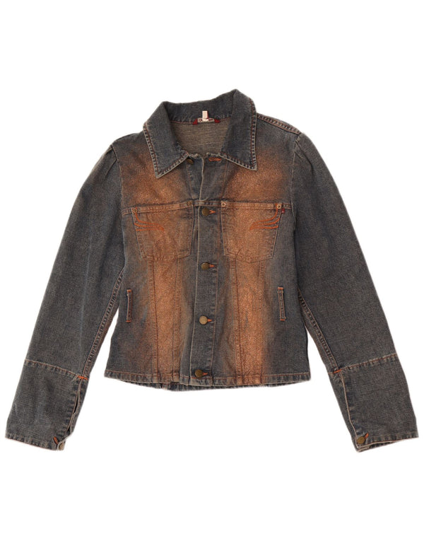 Jachetă de blugi vintage pentru femei UK 10 mic, albastru, bumbac color bloc