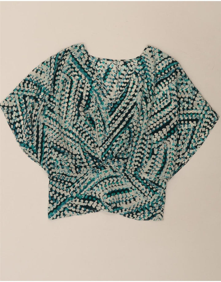 Bluză Vintage pentru femei Liliac Bluză UK 14 Medium Blue Geometric