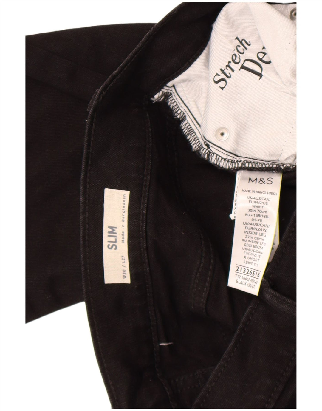 Blugi slim pentru bărbați Marks & Spencer W30 L27 bumbac negru