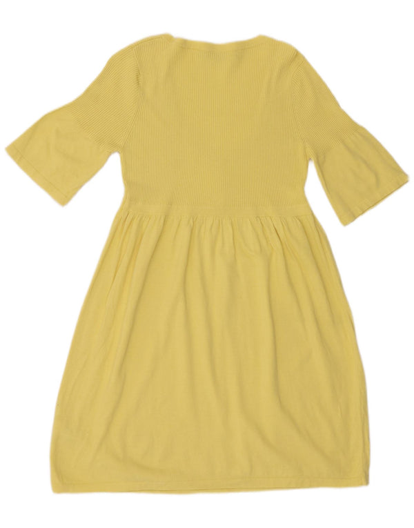 French Connection Rochie cu mâneci 3/4 pentru femei UK 16 Bumbac galben mare