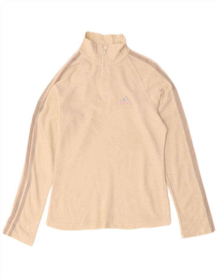 Pulover pentru femei Adidas, cu fermoar și gât, din lână UK 14, mare, bej, poliester