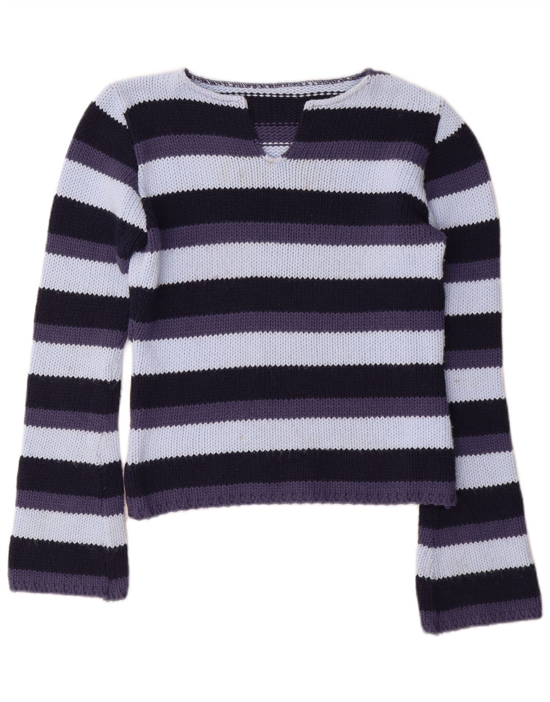Pulover vintage pentru femei cu decolteu în V UK 12 Medium, multicolore, cu dungi