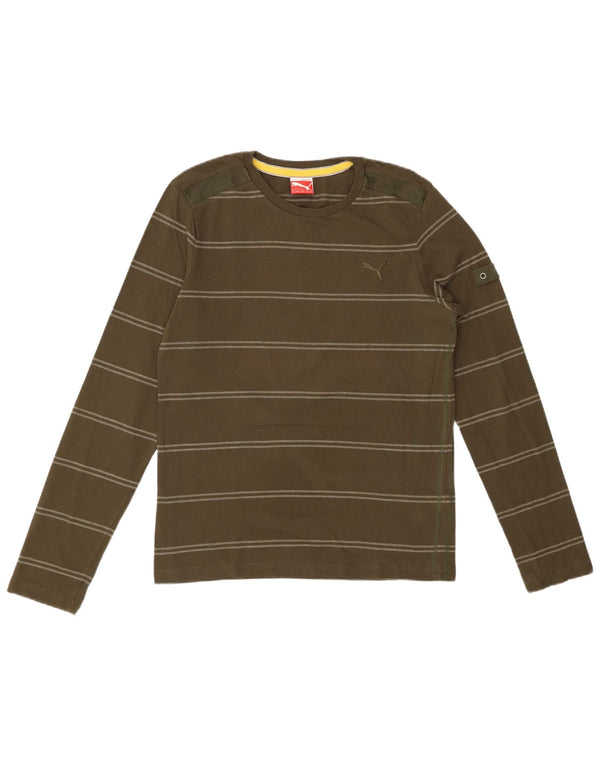 PUMA Mens Top Long Sleeve Small Khaki Striped Cotton