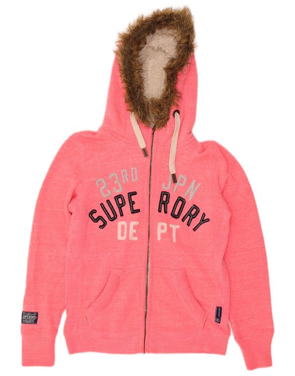 Pulover Superdry Graphic Zip pentru femei UK 14 Medium Pink Flecked