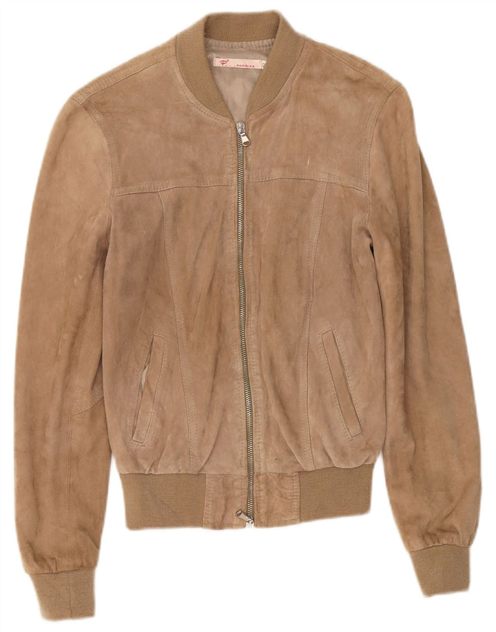 Bomber Vintage de damă din piele intoarsa IT 42 Medium Beige Piele