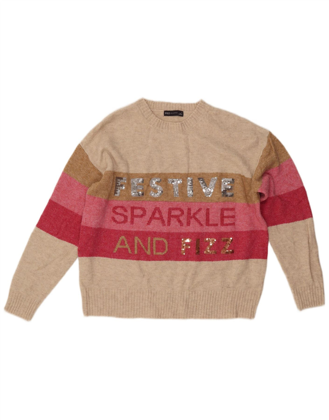 MARKS & SPENCER Pulover pentru damă cu gât crew pulover UK 14 Medium Bej