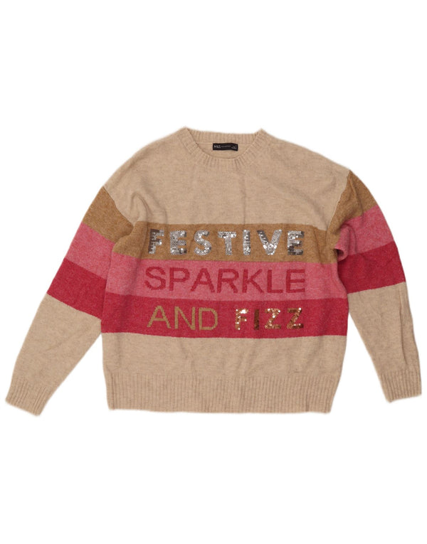 MARKS & SPENCER Pulover pentru damă cu gât crew pulover UK 14 Medium Bej