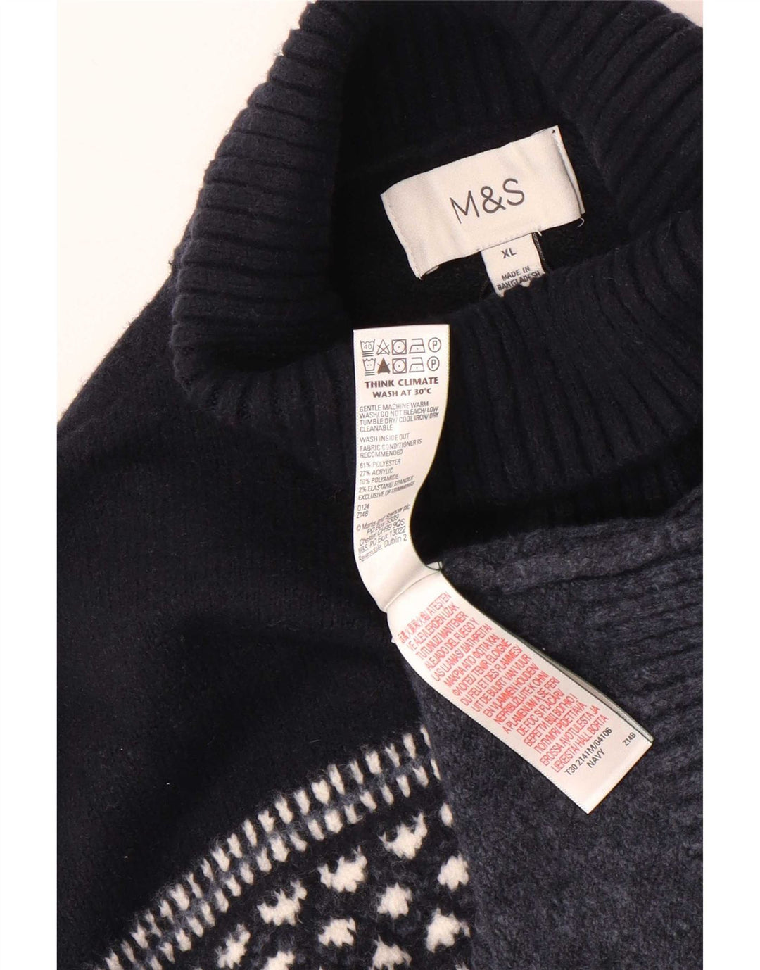 Pulover pentru bărbați Marks & Spencer cu gât rulat XL bleumarin geometric