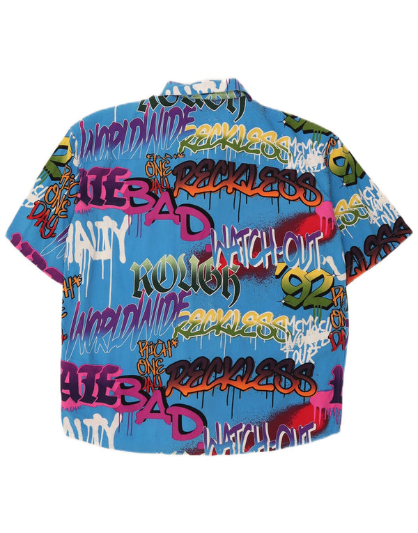 Cămașă cu mânecă scurtă cu grafică supradimensionată pentru bărbați VINTAGE, albastru, color block