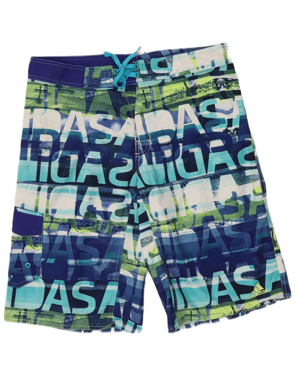 Pantaloni scurți de înot pentru bărbați Adidas, cu model abstract, poliester albastru
