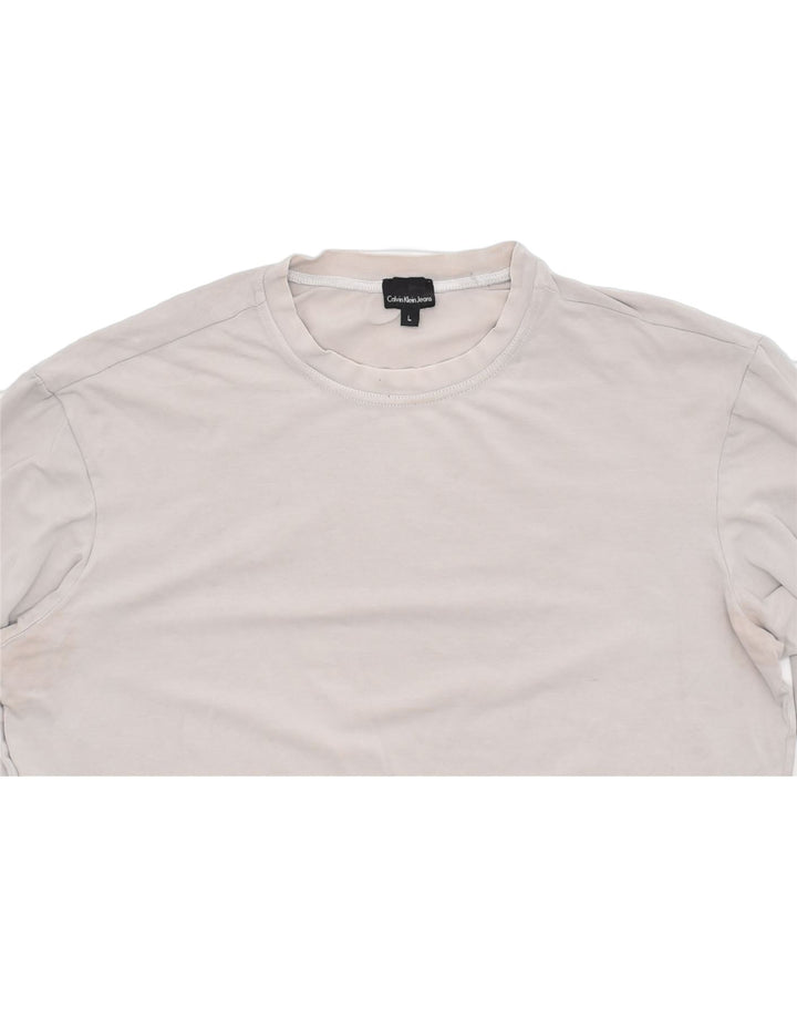 CALVIN KLEIN Womens Top Long Sleeve UK 16 Large Beige Cotton | Vintage | Thrift | Second-Hand | Used Clothing | Messina Hembry 