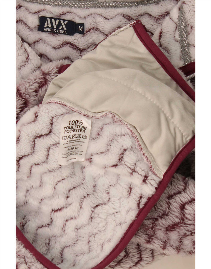 Avirex Womens Hooded Fleece Jacket UK 12 Medium Burgundy Chevron Polyester