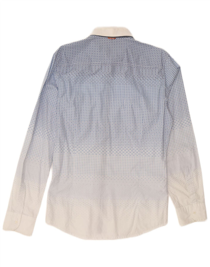 Cămașă pentru bărbați Hugo Boss, bumbac geometric, albastru mediu