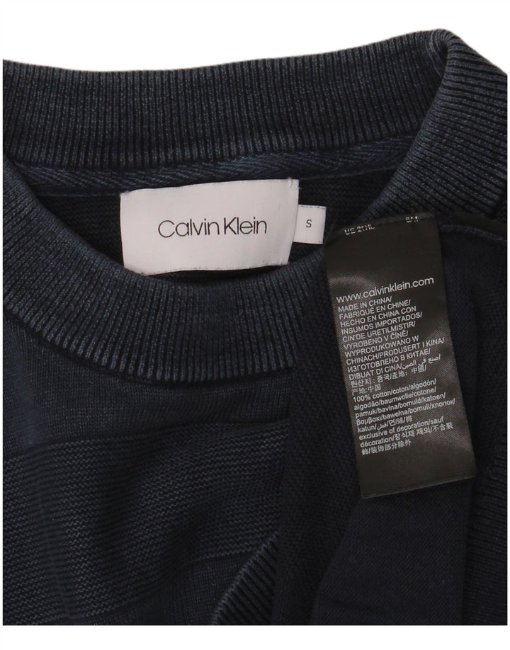 Pulover pentru bărbați CALVIN KLEIN, cu gât crew, din bumbac cu dungi mici, albastru bleumarin