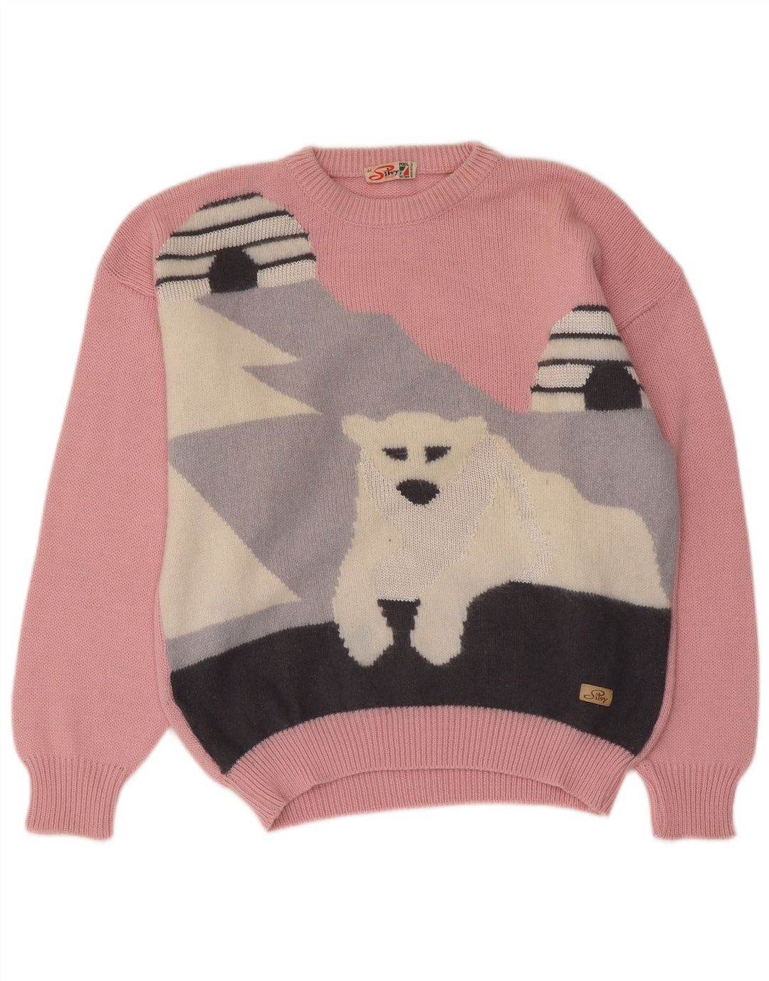 Pulover pentru damă Silvy cu decolteu rotund cu grafică IT 44 Roz mediu Colorblock