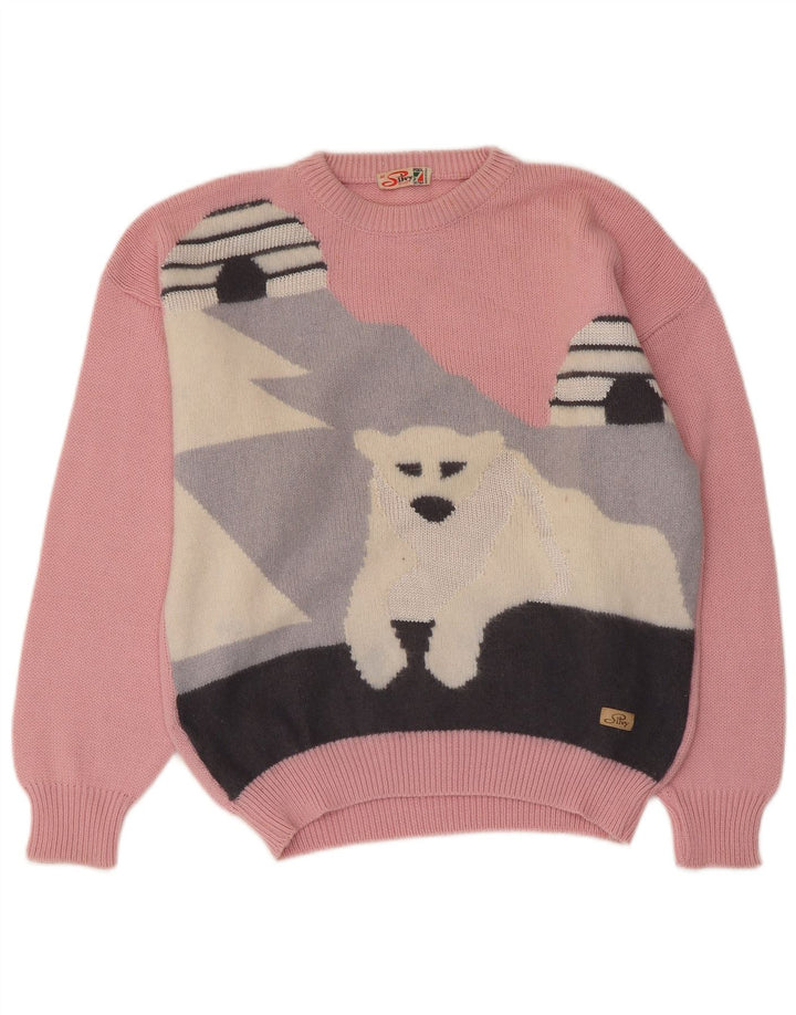 Pulover pentru damă Silvy cu decolteu rotund cu grafică IT 44 Roz mediu Colorblock
