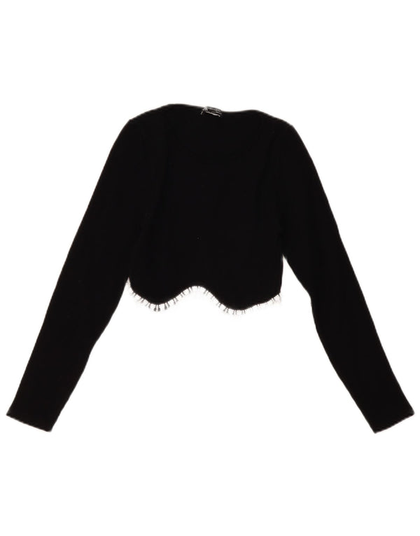 Zara Womens Long Sleeve Crop Blouse Top UK 4 XS Black