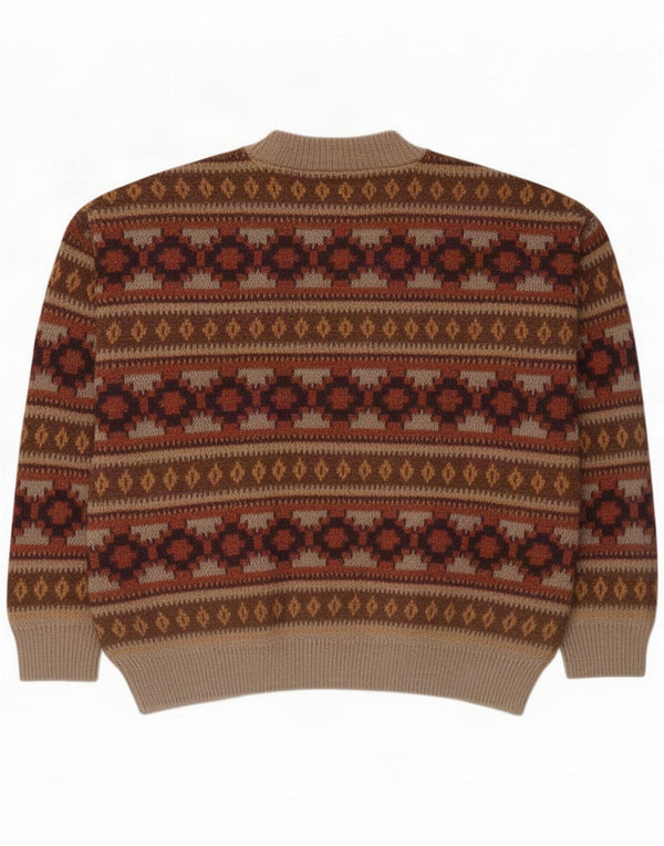 Vintage Pulover pentru bărbați cu gât roșu XL maro geometric acrilic