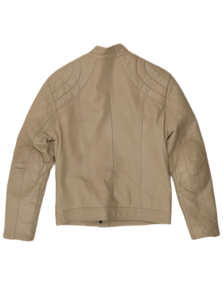Jachetă de motociclist din piele vintage pentru femei UK 8 Small Beige