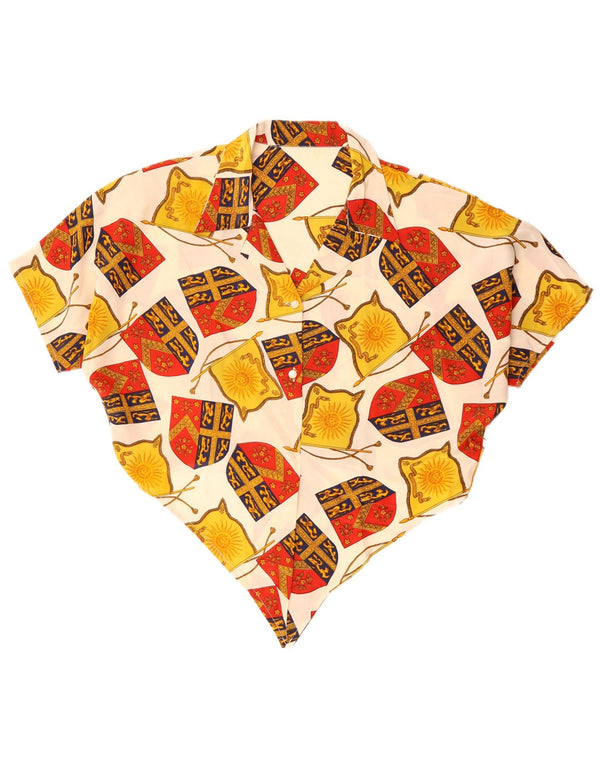 Bluză de cămașă vintage pentru femei, crop, cu model abstract, UK 14, mare, în alb