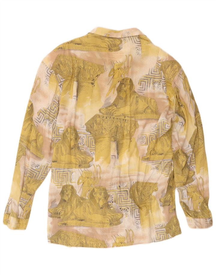 Bluză cămașă vintage pentru femei cu model abstract, UK 16, galben mare
