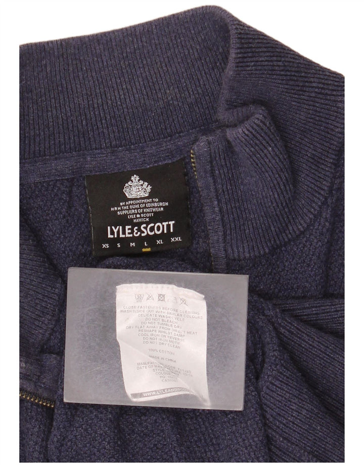 Pulover pentru bărbați Lyle & Scott, cu fermoar și gât, din bumbac mare, albastru bleumarin
