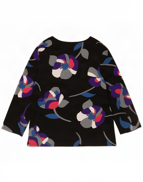 Marks & Spencer Womens Graphic Top 3/4 Sleeve UK 16 Large Black Floral