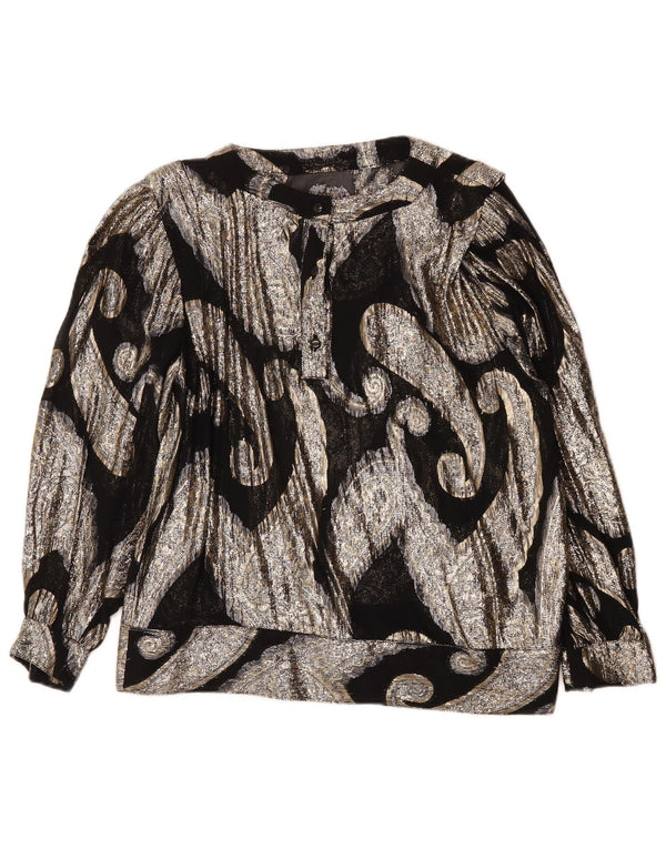 Bluză Vintage pentru femei See Through Top UK 14 Large Black Paisley
