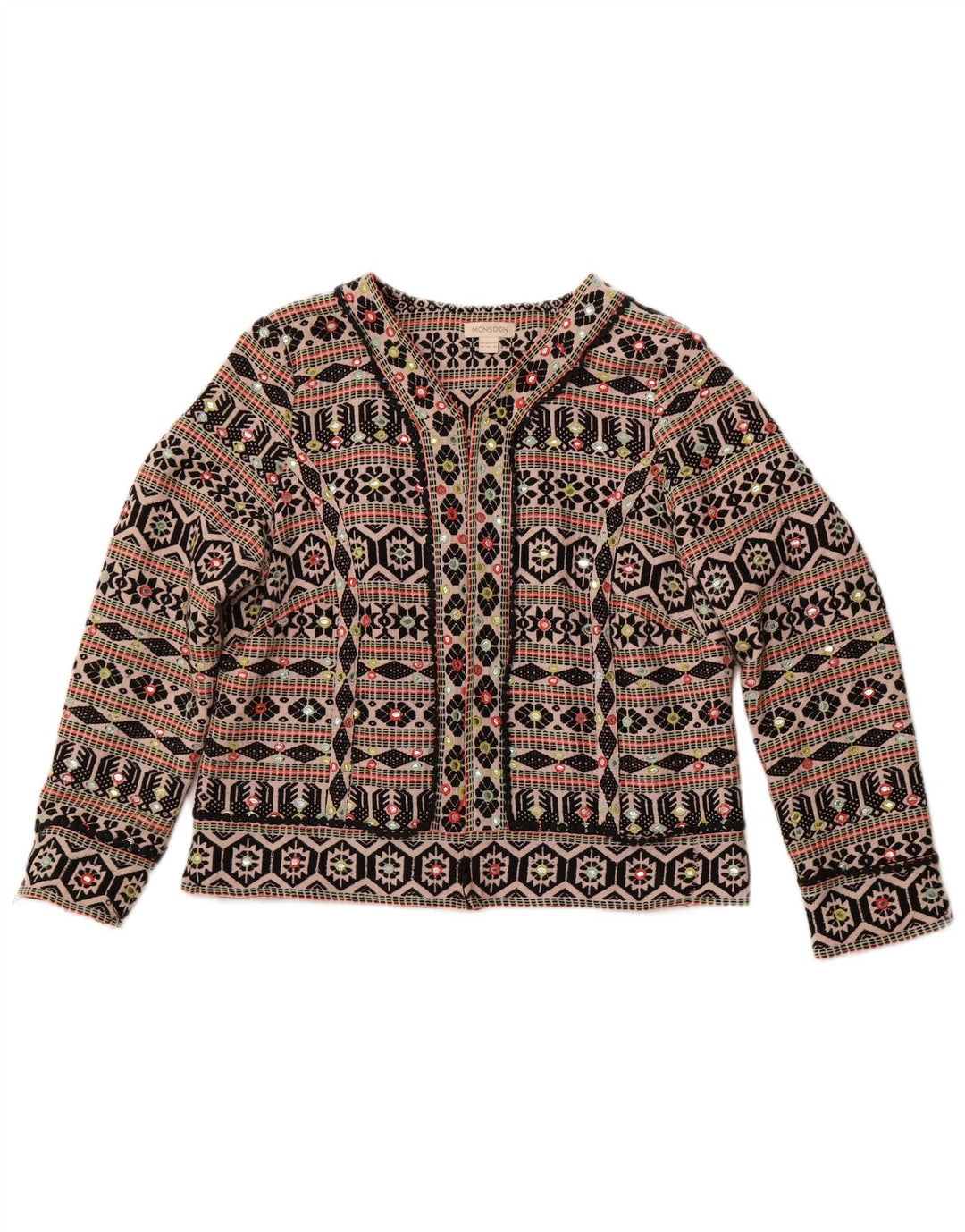 Jachetă Bolero deschisă pentru femei MONSOON UK 18 XL bumbac geometric negru