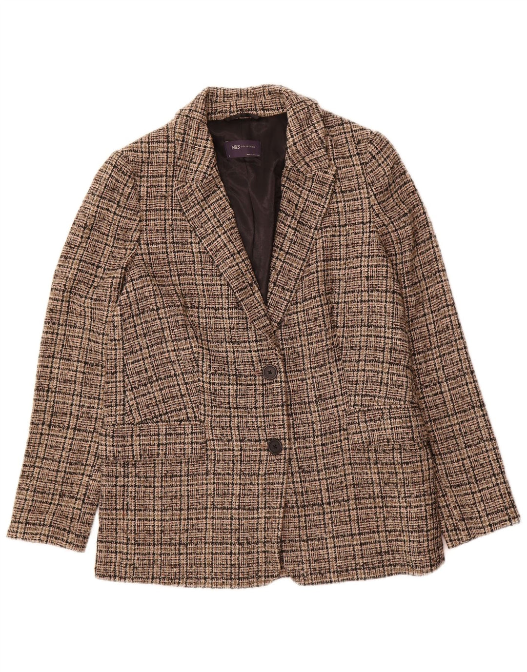 MARKS & SPENCER Womens 2 Button Blazer Jacket UK 8 Small Grey Check