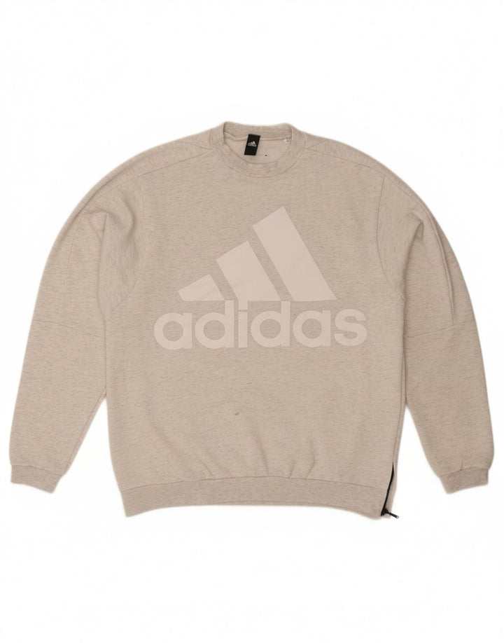 ADIDAS Womens Oversized Graphic Sweatshirt Jumper UK 14 Medium Grey Cotton