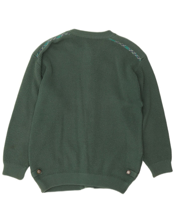 Pulover cardigan vintage pentru bărbați, cu tăiere largă, IT 50, lână virgină verde medie