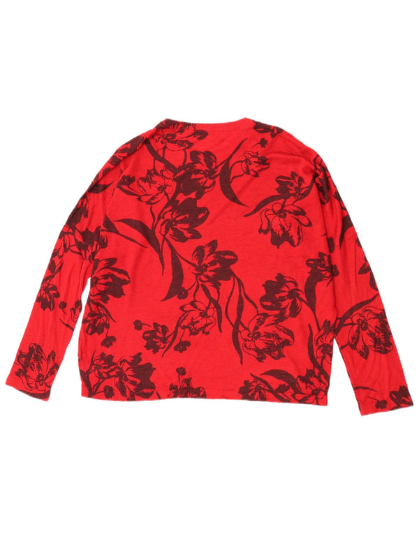 Pulover pentru femei Marks & Spencer cu decolteu triplu UK 14 Medium Roșu Floral