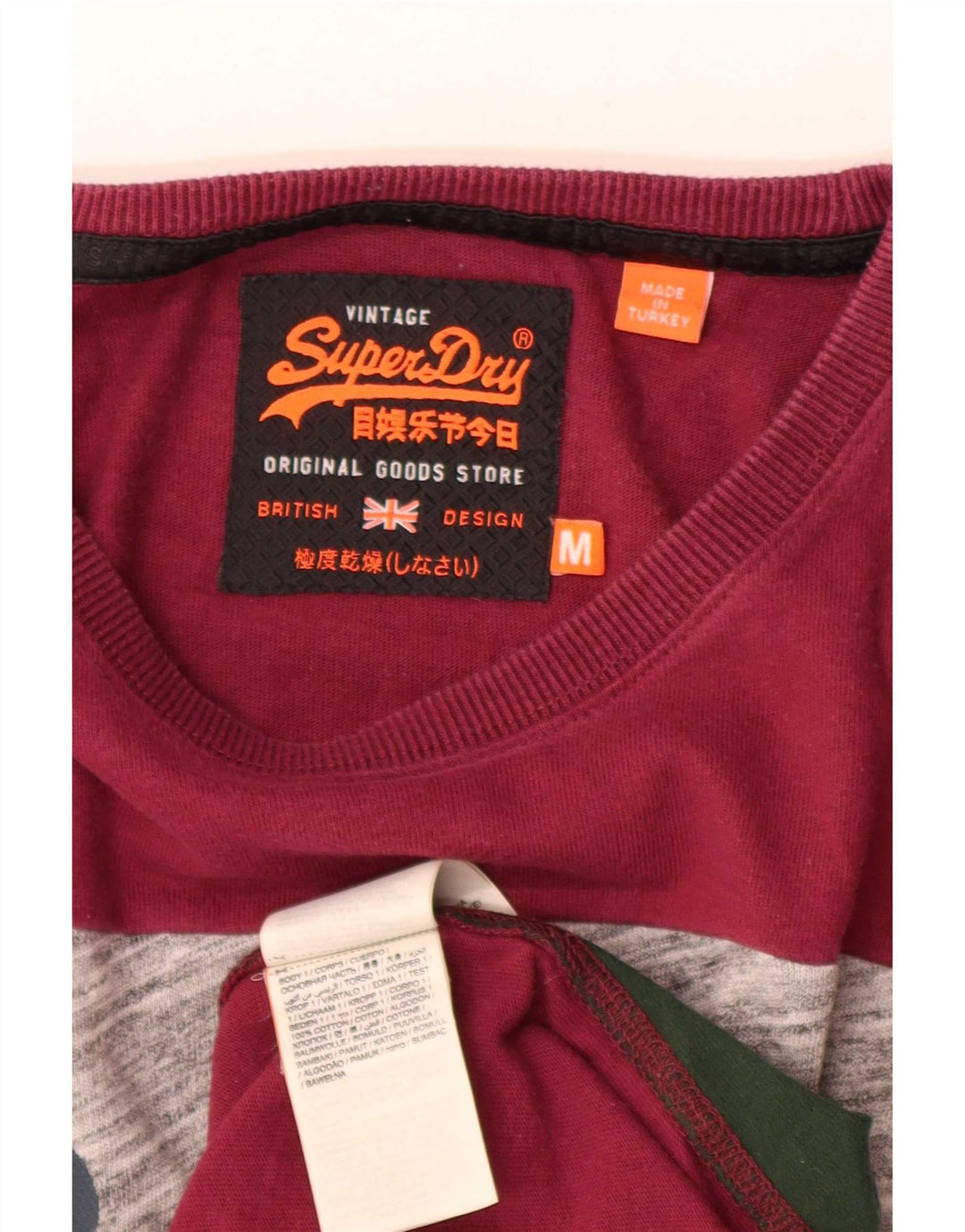 Top grafic pentru bărbați Superdry cu mânecă lungă, roșu mediu, bumbac color bloc