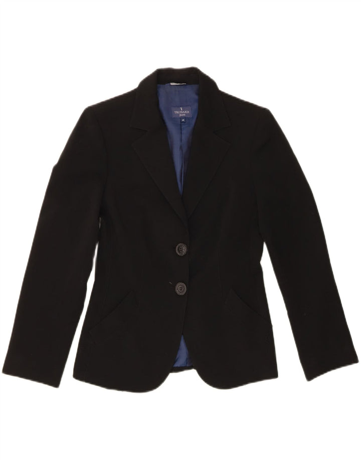 TRUSSARDI JEANS Womens 2 Button Blazer Jacket IT 40 Small Black Polyester