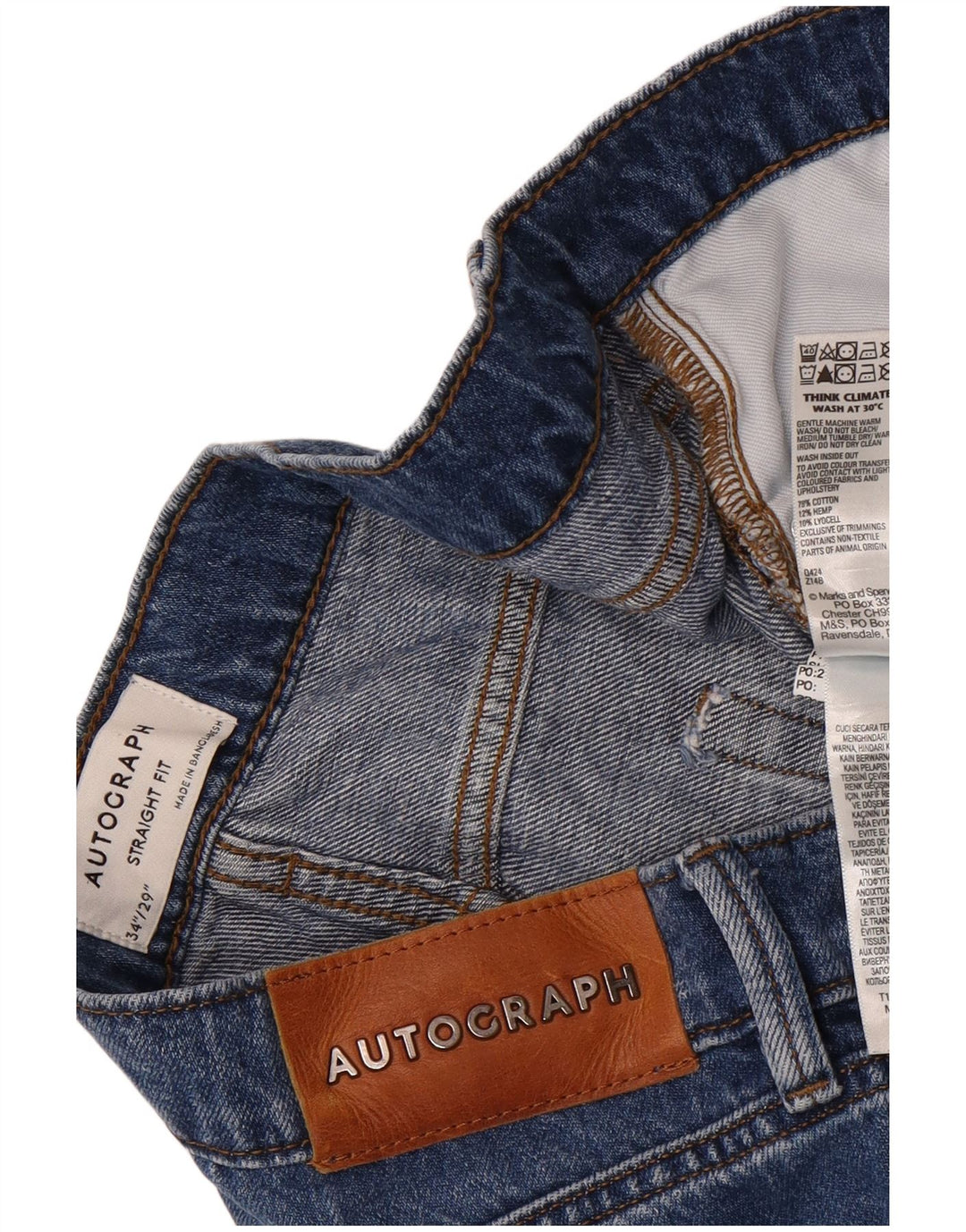 Blugi drepti pentru bărbați Marks & Spencer Autograph W34 L29 Bumbac albastru