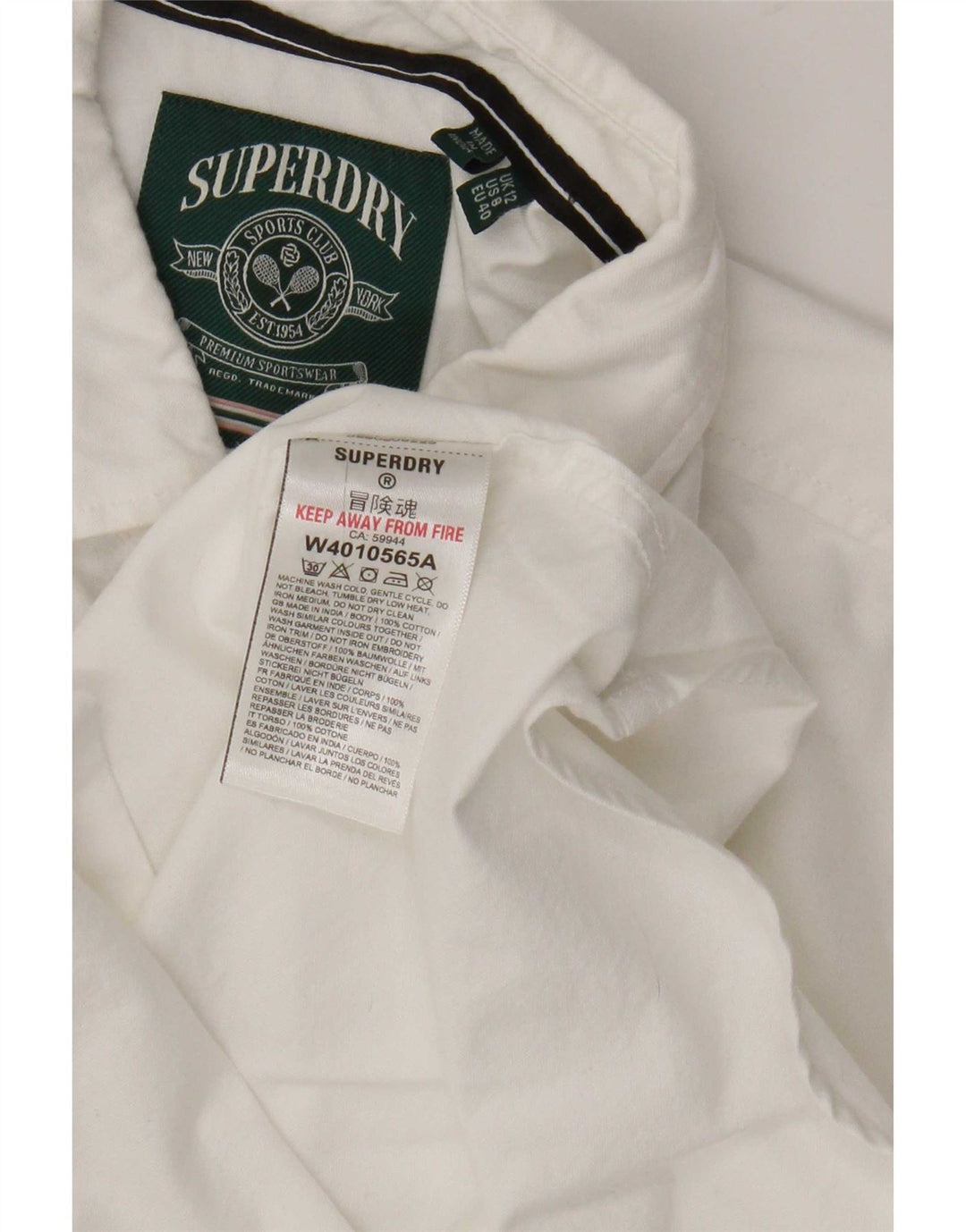 Cămașă Superdry pentru femei UK 12, bumbac alb mediu