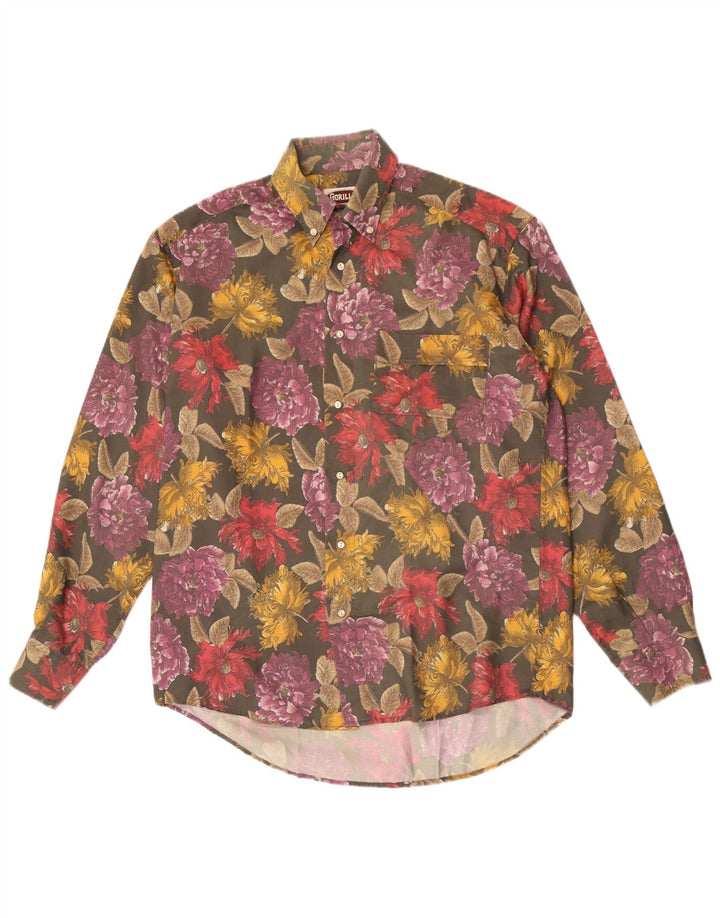 Cămașă vintage pentru bărbați, cu o formă lejeră, mică, multicoloră, florală