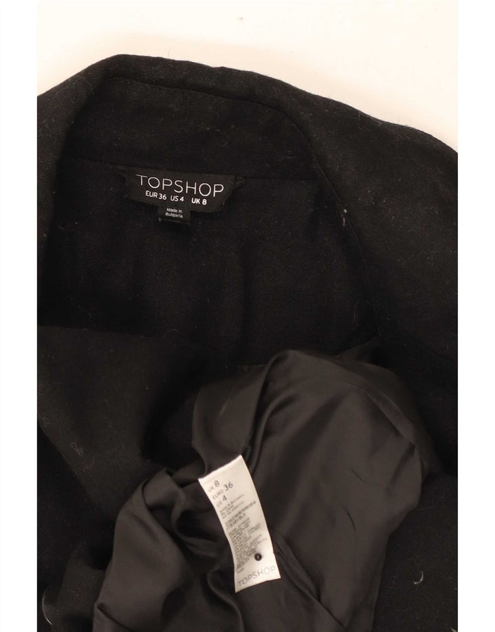 Jachetă Topshop pentru femei la dublu piept, UK 8, lână neagră mică