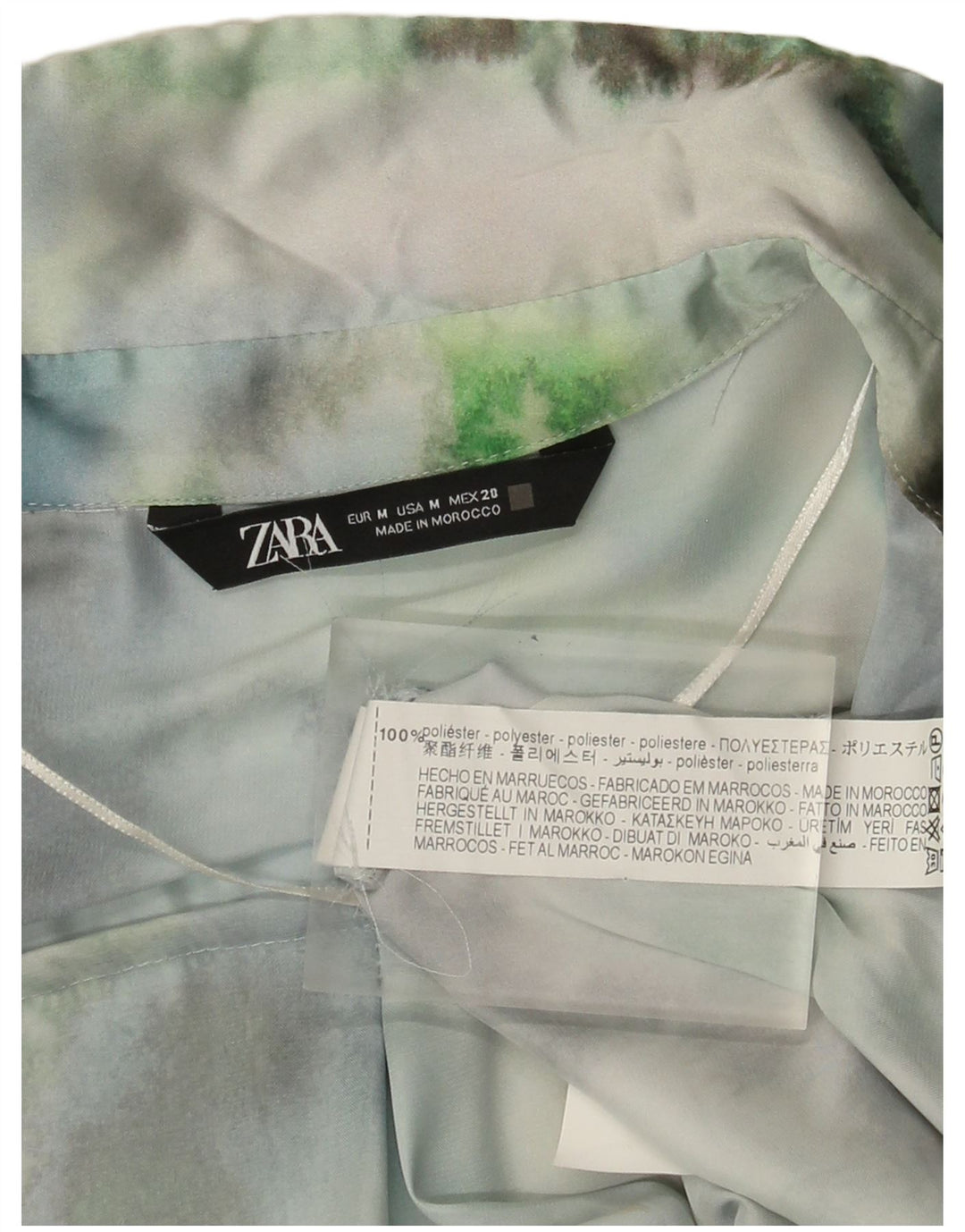 Bluză cămașă supradimensionată pentru femei Zara UK 14 Poliester Tie Dye verde mediu