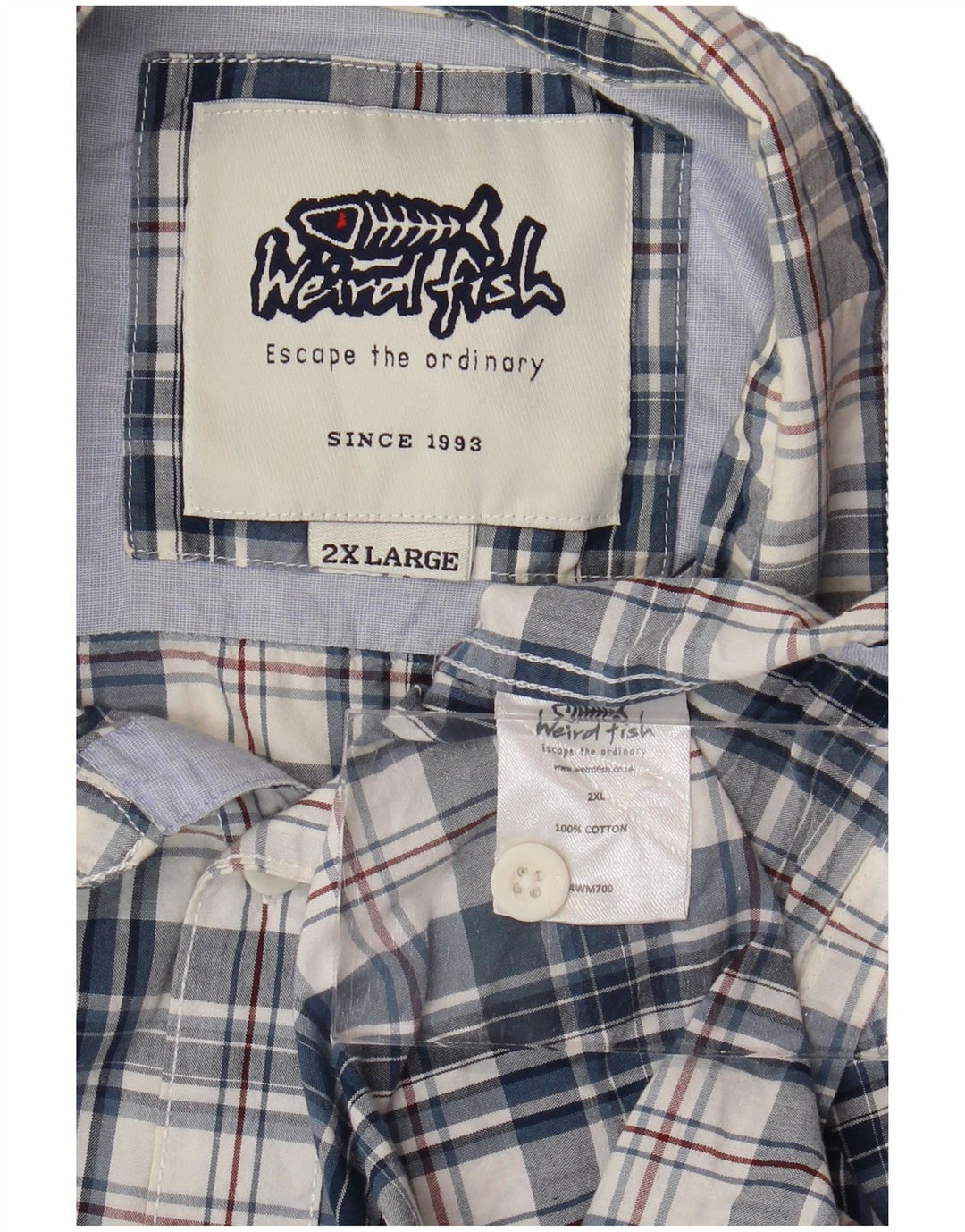 Cămașă cu mânecă scurtă pentru bărbați WEIRD FISH, bumbac cu carouri albastre 2XL