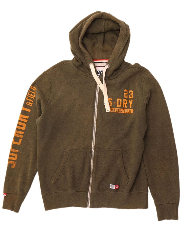 SUPERDRY Pulover cu glugă cu fermoar și atletism pentru bărbați, bumbac kaki 2XL