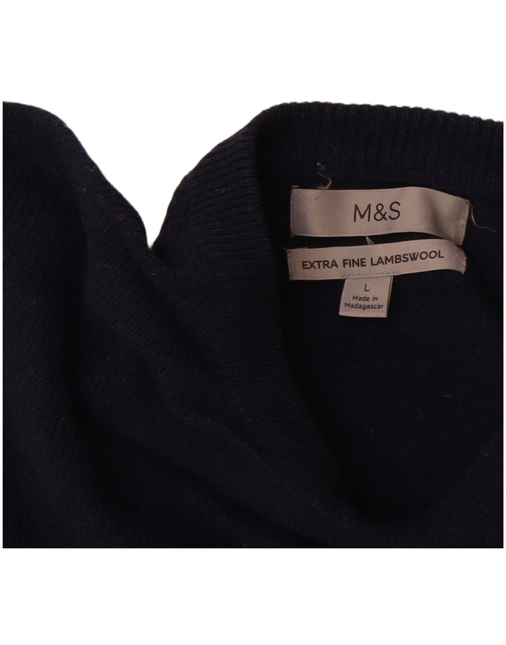 Pulover pentru bărbați Marks & Spencer, cu gât de barcă, mare, lână bleumarin