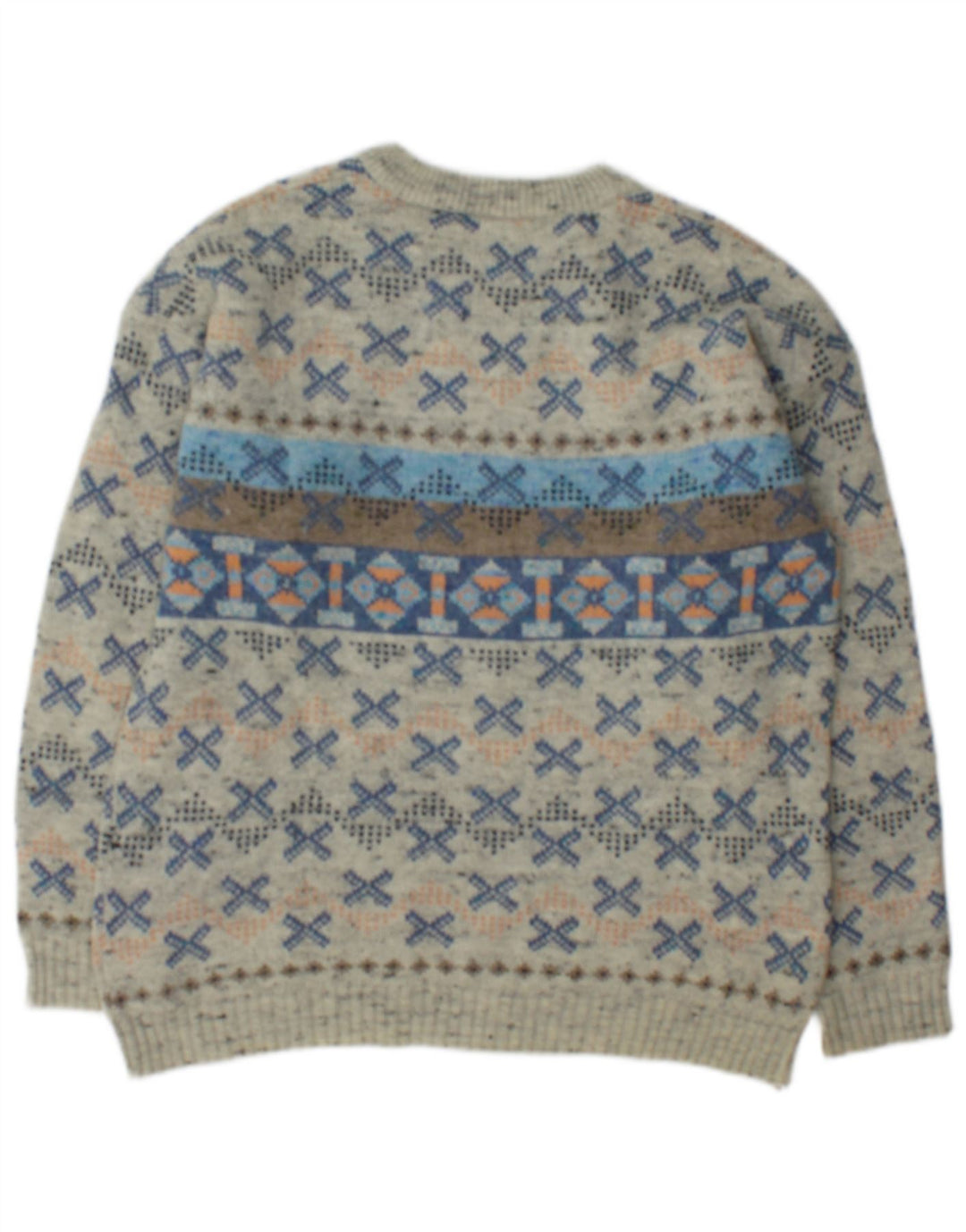 Pulover vintage pentru bărbați cu gât de barcă, lână geometrică, gri mediu