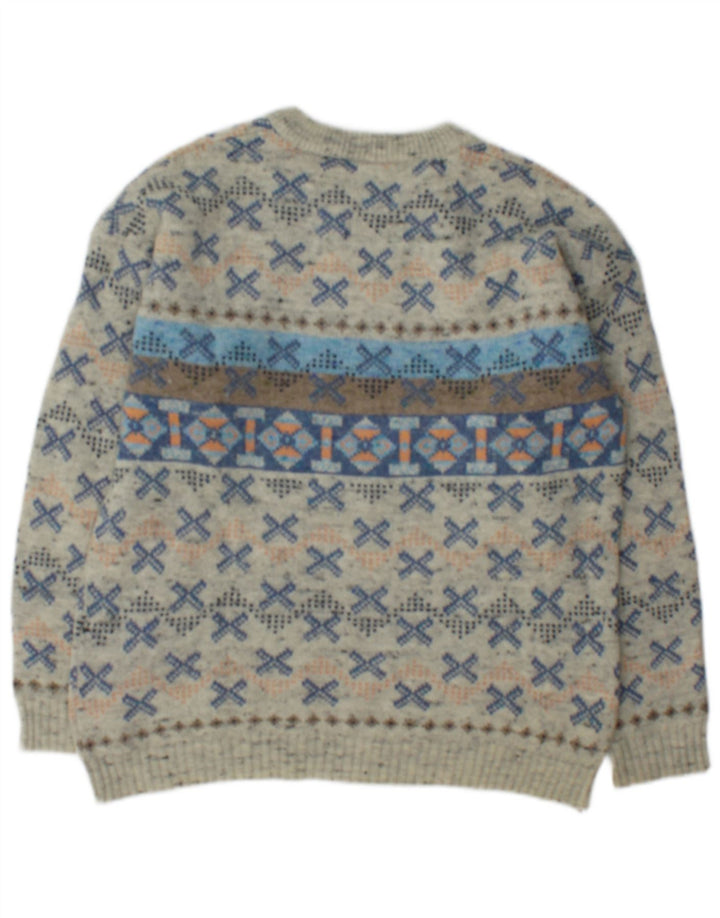 Pulover vintage pentru bărbați cu gât de barcă, lână geometrică, gri mediu