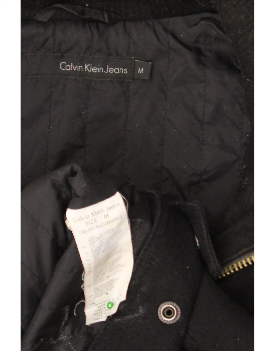 CALVIN KLEIN JEANS Bomber cu glugă pentru bărbați UK 38 Lână neagră medie