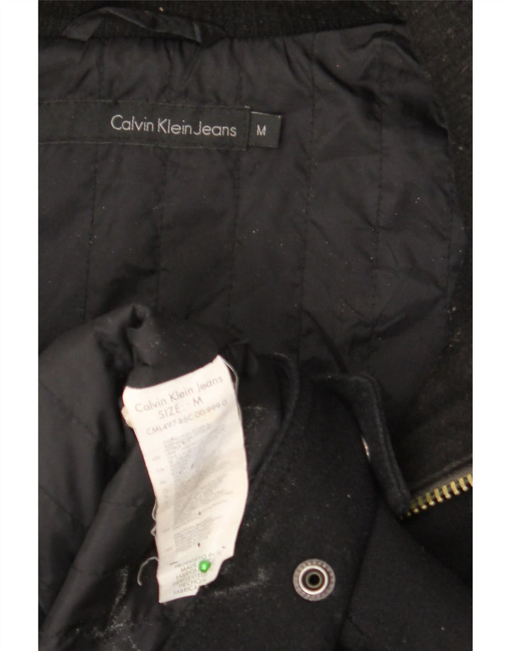 CALVIN KLEIN JEANS Bomber cu glugă pentru bărbați UK 38 Lână neagră medie