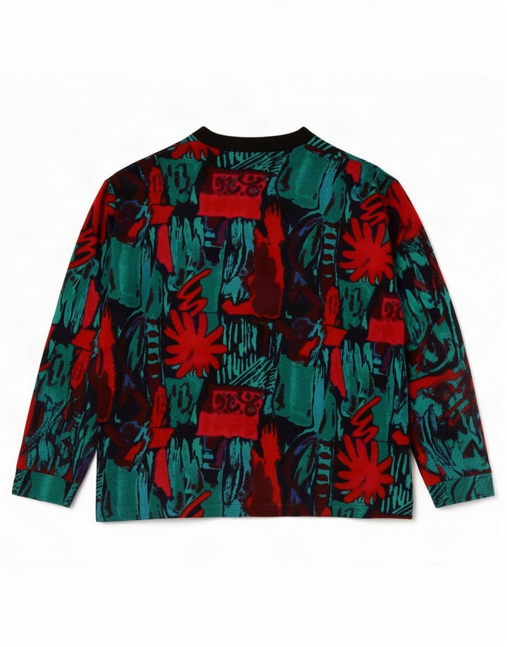 Pulover Cardigan Vintage cu model abstract pentru femei UK 16 mare, multicolor